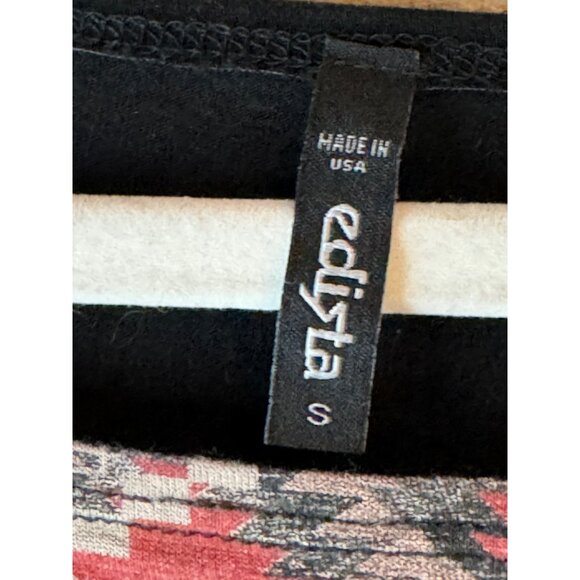 Edista Womens Cold Shoulder Top Geometric Tribal Print S black gray rayon READ - Picture 5 of 7